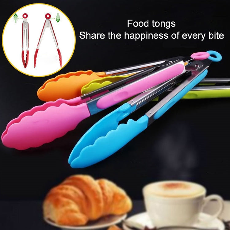 Pinça de Cozinha em Silicone para Cozedura de Salada com Cabo em Aço Inoxidável, Pinça com Cabo de Aço (Azul)