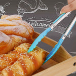 Pinça de Cozinha em Silicone para Cozedura de Salada com Cabo em Aço Inoxidável, Pinça com Cabo de Aço (Azul)