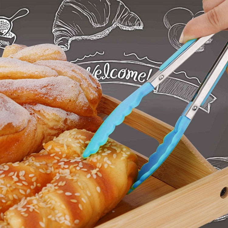 Pinça de Cozinha em Silicone para Cozedura de Salada com Cabo em Aço Inoxidável, Pinça com Cabo de Aço (Azul)