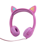 LX-K06 Auscultadores com Fio 3,5mm para Crianças com Orelhas de Gato Luminosas, Comprimento do Cabo: 1,2m, Rosa, Roxo, Azul, Laranja