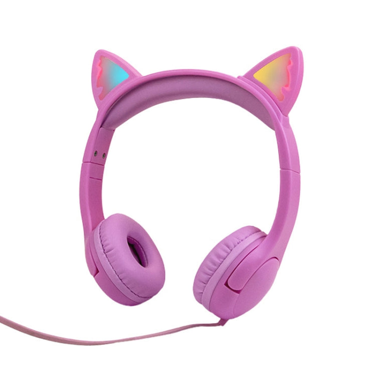 LX-K06 Auscultadores com Fio 3,5mm para Crianças com Orelhas de Gato Luminosas, Comprimento do Cabo: 1,2m, Rosa, Roxo, Azul, Laranja