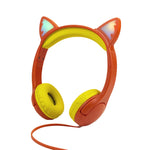 LX-K06 Auscultadores com Fio 3,5mm para Crianças com Orelhas de Gato Luminosas, Comprimento do Cabo: 1,2m, Rosa, Roxo, Azul, Laranja