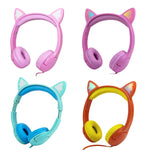 LX-K06 Auscultadores com Fio 3,5mm para Crianças com Orelhas de Gato Luminosas, Comprimento do Cabo: 1,2m, Rosa, Roxo, Azul, Laranja