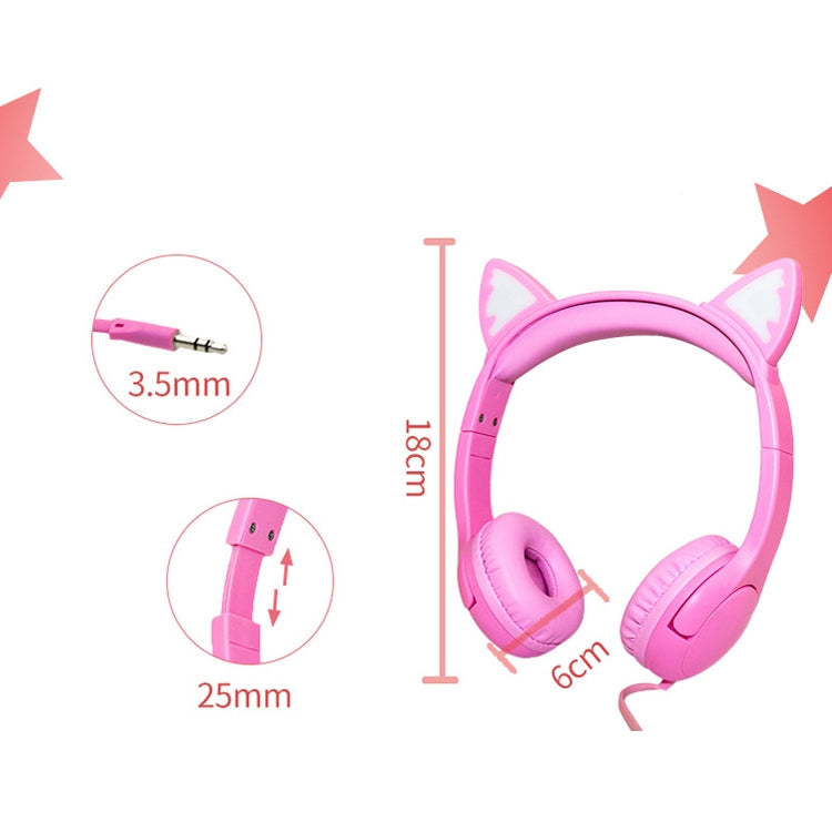 LX-K06 Auscultadores com Fio 3,5mm para Crianças com Orelhas de Gato Luminosas, Comprimento do Cabo: 1,2m, Rosa, Roxo, Azul, Laranja