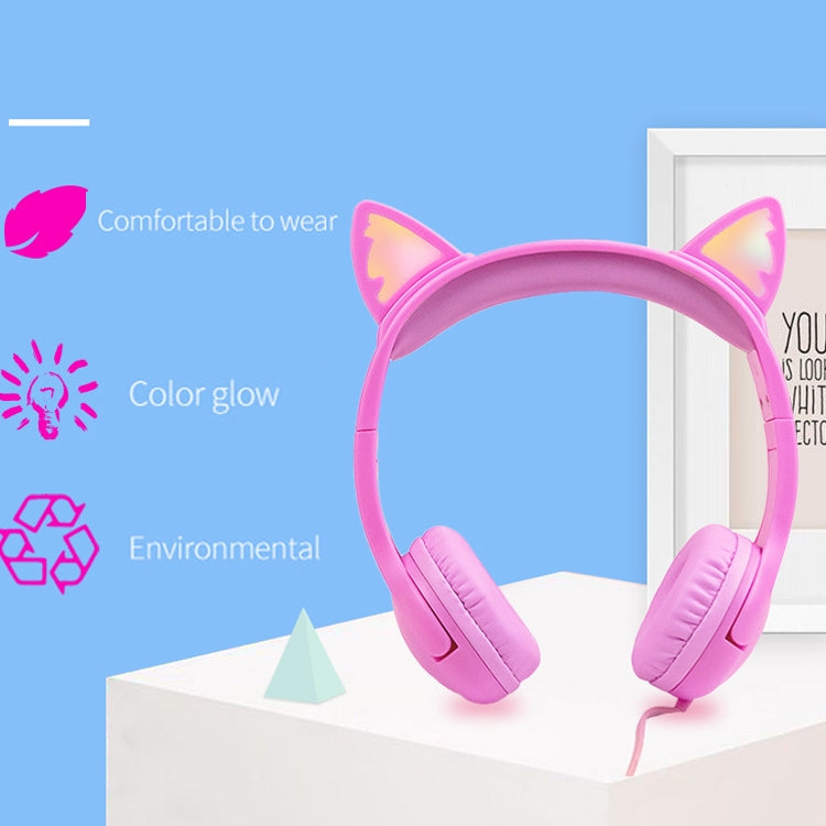 LX-K06 Auscultadores com Fio 3,5mm para Crianças com Orelhas de Gato Luminosas, Comprimento do Cabo: 1,2m, Rosa, Roxo, Azul, Laranja
