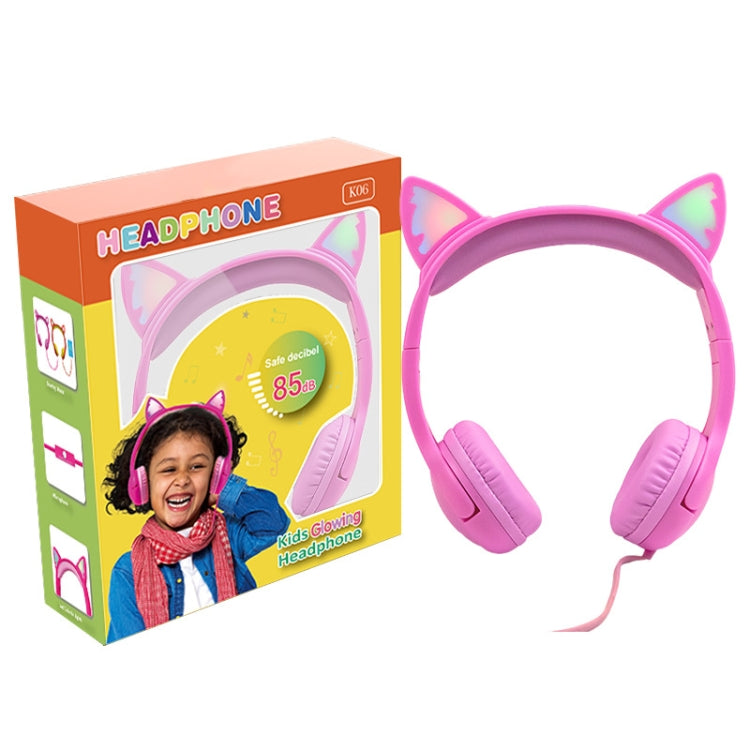 LX-K06 Auscultadores com Fio 3,5mm para Crianças com Orelhas de Gato Luminosas, Comprimento do Cabo: 1,2m, Rosa, Roxo, Azul, Laranja