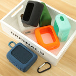 Capa de silicone para altifalante Bluetooth JBL GO3, estojo protetor portátil com mosquetão, Vermelho, Preto, Cinza Prateado, Laranja, Azul Escuro, Verde Menta, Verde Exército