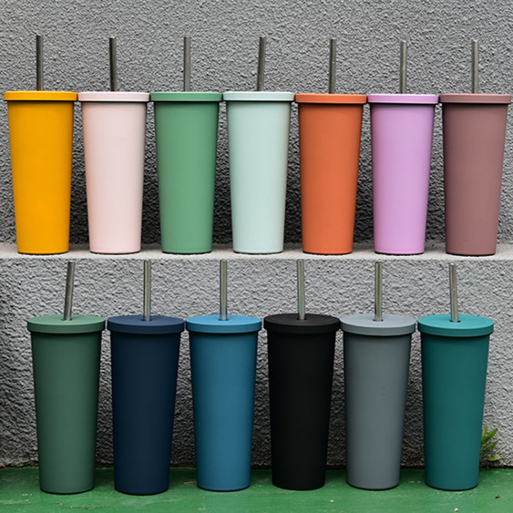 700ml Large Capacity Double Stainless Steel Straw Cup Vacuum Outdoor 304 Insulation Cup Car Water Cup, Khaki, Cinnabar Orange, Lilac Purple, Pink, Glazed Green, Moss Green, Dark Gray, Indigo, Ink Black, Gray Green, Light Pink, Green White, Lake Blue