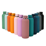 Garrafa de Água Esportiva Portátil em Aço Inoxidável Fosco para Exterior, Copo Isolante com Pintura em Borracha, Verde Musgo, Rosa Claro, Rosa Fumado, Laranja Cinábrio, Verde Branco, Caqui, Preto Tinta, Azul Lago, Verde Cinzento, Lilás, Índigo, Cinza