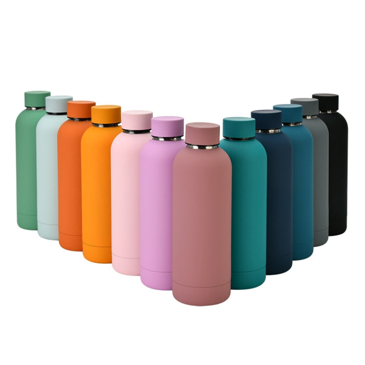Garrafa de Água Esportiva Portátil em Aço Inoxidável Fosco para Exterior, Copo Isolante com Pintura em Borracha, Verde Musgo, Rosa Claro, Rosa Fumado, Laranja Cinábrio, Verde Branco, Caqui, Preto Tinta, Azul Lago, Verde Cinzento, Lilás, Índigo, Cinza