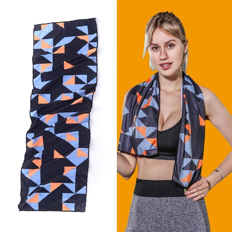Toalha fria desportiva para ginásio, absorvente de suor e de secagem rápida, tamanho: 100 x 30cm (Festival de Música), Toalha de secagem rápida, tamanho: 100 x 30cm (Fogo), Toalha de secagem rápida, tamanho: 100 x 30cm (Triângulo Geométrico)