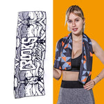 Toalha fria desportiva para ginásio, absorvente de suor e de secagem rápida, tamanho: 100 x 30cm (Festival de Música), Toalha de secagem rápida, tamanho: 100 x 30cm (Fogo), Toalha de secagem rápida, tamanho: 100 x 30cm (Triângulo Geométrico)
