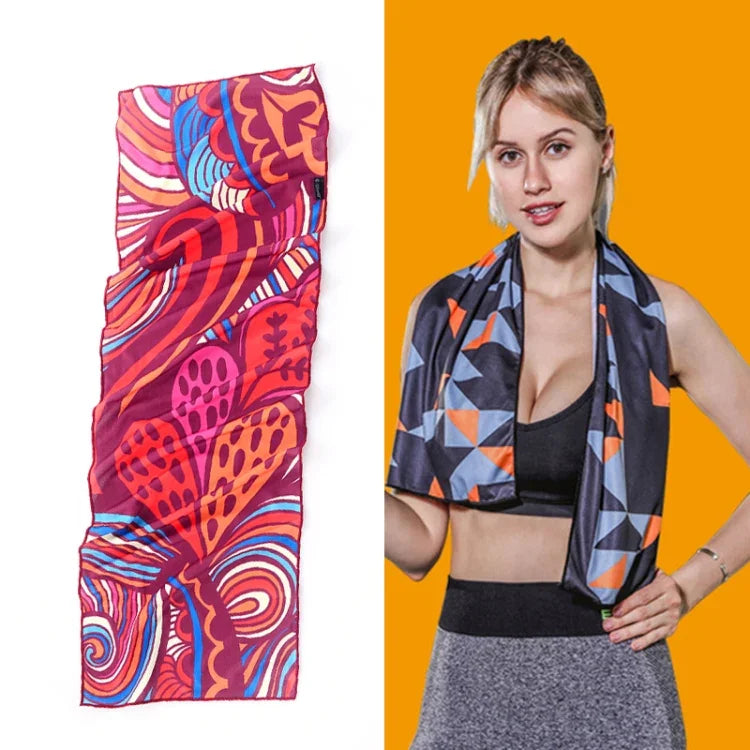 Toalha fria desportiva para ginásio, absorvente de suor e de secagem rápida, tamanho: 100 x 30cm (Festival de Música), Toalha de secagem rápida, tamanho: 100 x 30cm (Fogo), Toalha de secagem rápida, tamanho: 100 x 30cm (Triângulo Geométrico)