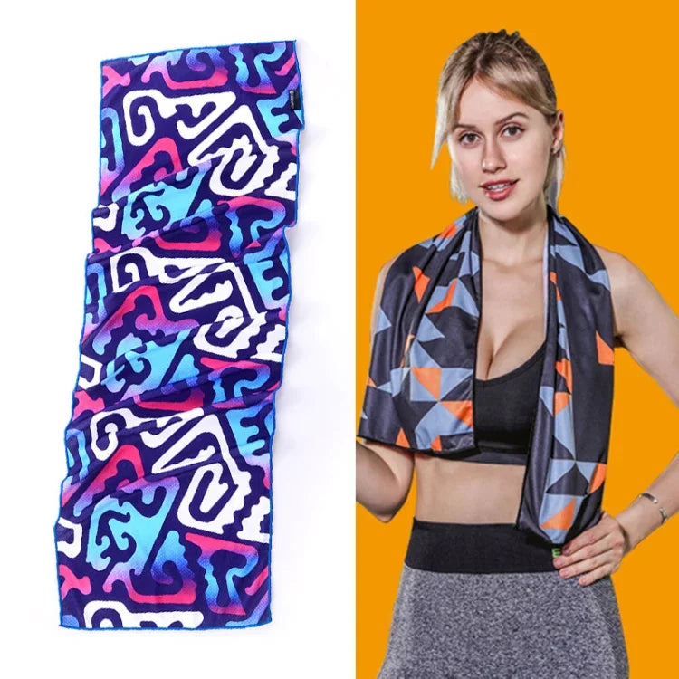 Toalha fria desportiva para ginásio, absorvente de suor e de secagem rápida, tamanho: 100 x 30cm (Festival de Música), Toalha de secagem rápida, tamanho: 100 x 30cm (Fogo), Toalha de secagem rápida, tamanho: 100 x 30cm (Triângulo Geométrico)