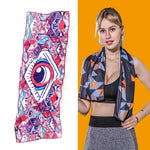 Toalha fria desportiva para ginásio, absorvente de suor e de secagem rápida, tamanho: 100 x 30cm (Festival de Música), Toalha de secagem rápida, tamanho: 100 x 30cm (Fogo), Toalha de secagem rápida, tamanho: 100 x 30cm (Triângulo Geométrico)