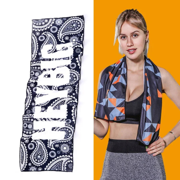 Toalha fria desportiva para ginásio, absorvente de suor e de secagem rápida, tamanho: 100 x 30cm (Festival de Música), Toalha de secagem rápida, tamanho: 100 x 30cm (Fogo), Toalha de secagem rápida, tamanho: 100 x 30cm (Triângulo Geométrico)