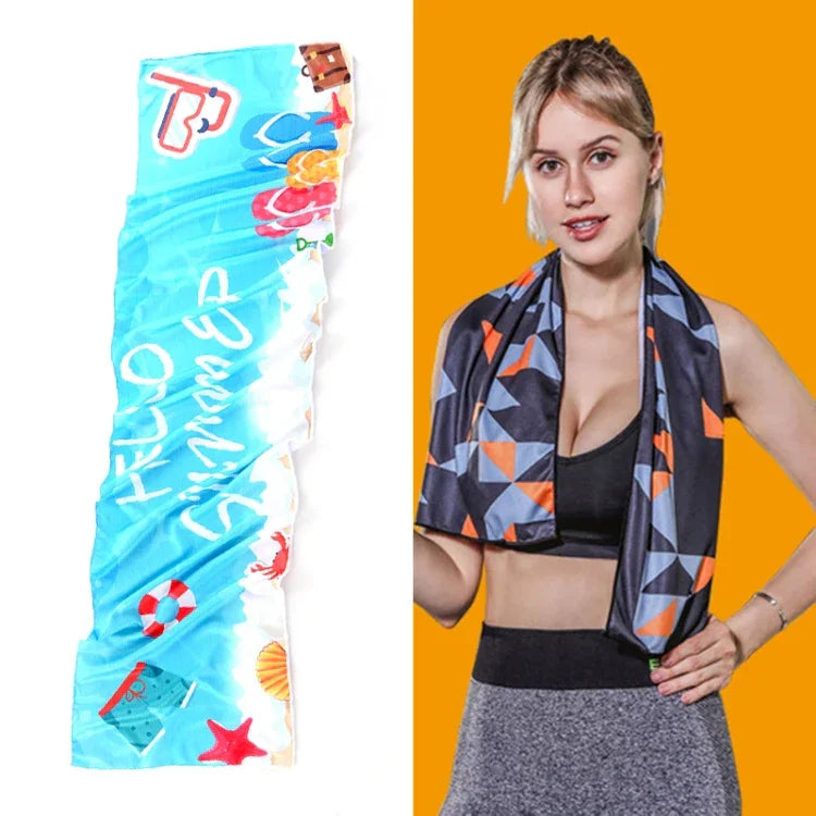 Toalha fria desportiva para ginásio, absorvente de suor e de secagem rápida, tamanho: 100 x 30cm (Festival de Música), Toalha de secagem rápida, tamanho: 100 x 30cm (Fogo), Toalha de secagem rápida, tamanho: 100 x 30cm (Triângulo Geométrico)