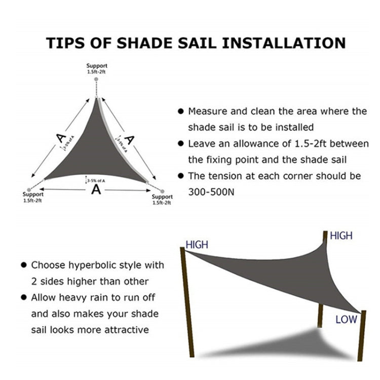Vela de Sombra Triangular para Jardim Exterior Impermeável e Anti-UV, Tamanho: 5m x 5m x 5m, 5m x 5m x 5m