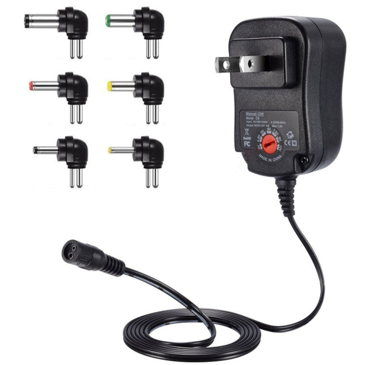 Fonte de alimentação regulada ajustável C5 3-12V 12W com adaptador multifunções e pontas DC, ficha US, ficha UK, ficha EU