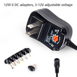 Fonte de alimentação regulada ajustável C5 3-12V 12W com adaptador multifunções e pontas DC, ficha US, ficha UK, ficha EU