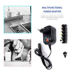 Fonte de alimentação regulada ajustável C5 3-12V 12W com adaptador multifunções e pontas DC, ficha US, ficha UK, ficha EU