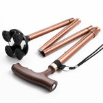 TBS-009 Muletas dobráveis de quatro pernas para idosos, liga de alumínio, leves e multifuncionais, antiderrapantes com luz, TBS-009 (Preto), TBS-009 (Castanho)