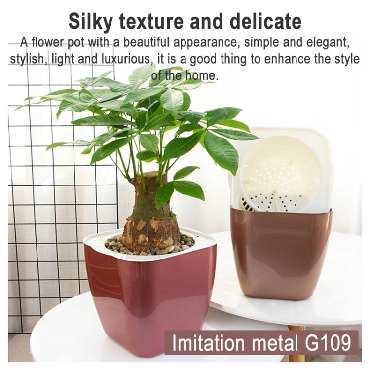 Vaso de flor de plástico colorido imitação metal com armazenamento de água, Vaso médio G109, Vaso pequeno G105