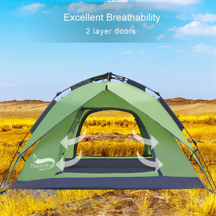 Tenda de Acampamento de Viagem ao Ar Livre Desert&Fox Tenda Automática de Praia Fácil de Montar para 3-4 Pessoas, Verde Exército, Azul Céu, Verde Fruta