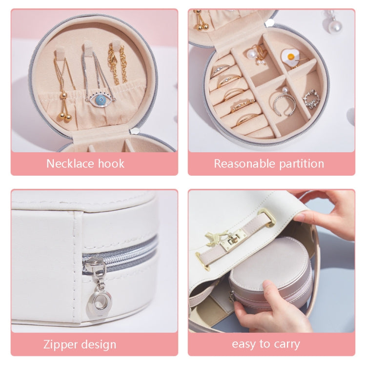 Caixa de Armazenamento de Joias Simples em Pele PU SH789-12, Branco, Rosa Claro, Dourado Champanhe