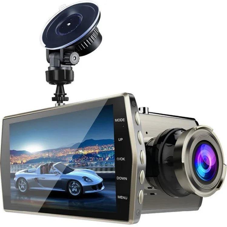Gravador de Condução com Dupla Lente HD 1080P de 4 Polegadas com Visão Noturna Frontal e Traseira, 1080P