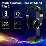 RGBD9 Suporte para Auscultadores RGB com Mudança de Cor Suporte para Auscultadores Gaming Expositor para Auscultadores Gaming com Duas Portas USB, RGBD9