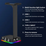 RGBD9 Suporte para Auscultadores RGB com Mudança de Cor Suporte para Auscultadores Gaming Expositor para Auscultadores Gaming com Duas Portas USB, RGBD9
