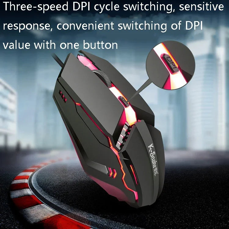 2 PCS K-Snake M11 Rato de Jogo com Fios 4 Teclas 1600DPI Luminoso para Portátil e Computador de Secretária USB, Comprimento do Cabo: 1,5m