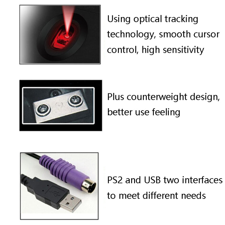 2 PCS Cadeva 006 3 Keys Wired Mouse Household Computer Mouse, USB Interface, PS/2 Interface