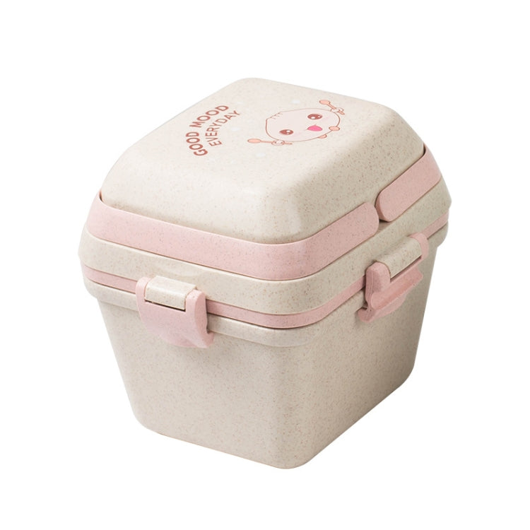 Wheat Straw Portable Three-Layer Lunch Box Can Be Microwaved, Blue, Pink