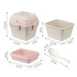 Wheat Straw Portable Three-Layer Lunch Box Can Be Microwaved, Blue, Pink