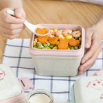 Wheat Straw Portable Three-Layer Lunch Box Can Be Microwaved, Blue, Pink