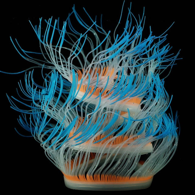 Decoração para Aquário com Silicone, Coral Simulado Fluorescente, Anémona, Tamanhos: 50cm, 75cm, 100cm