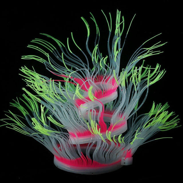 Decoração para Aquário com Silicone, Coral Simulado Fluorescente, Anémona, Tamanhos: 50cm, 75cm, 100cm