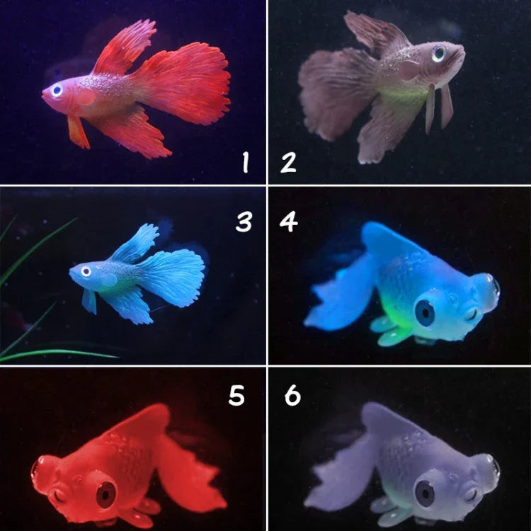 Luz Noturna com Decorações para Aquário em Silicone Ecológico, Peixes Coloridos, 1 Betta Vermelho, 2 Betta Castanho, 3 Betta Azul, 4 Peixe Dourado Azul, 5 Peixe Dourado Vermelho, 6 Peixe Dourado Castanho