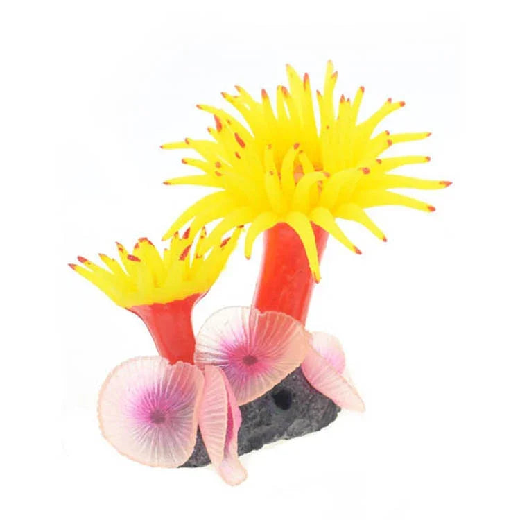 Decoração para Aquário com Silicone, Simulação de Fundo do Mar com Moluscos, Coral, Árvore Marinha Simulada, Amarelo, Branco