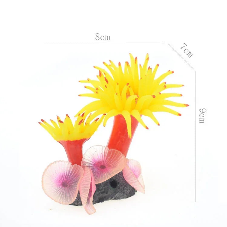 Decoração para Aquário com Silicone, Simulação de Fundo do Mar com Moluscos, Coral, Árvore Marinha Simulada, Amarelo, Branco