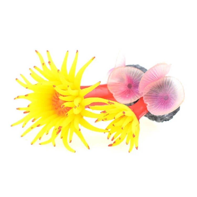 Decoração para Aquário com Silicone, Simulação de Fundo do Mar com Moluscos, Coral, Árvore Marinha Simulada, Amarelo, Branco