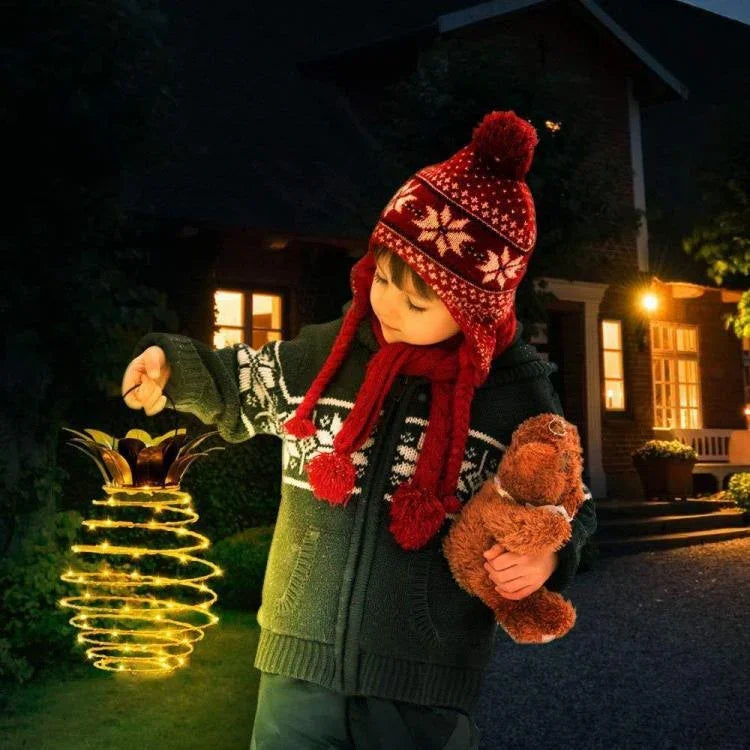 Luzes Solares de Ananás Lanternas de Ferro Forjado Fio de Cobre LED Decoração de Jardim Exterior Impermeável, 24 LEDs, 60 LEDs