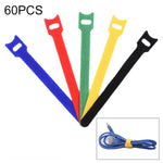 60 PCS Organizador de Cabos em T Cinto de Nylon Enrolador com Fivela, Comprimento: 15cm, 20cm, 30cm