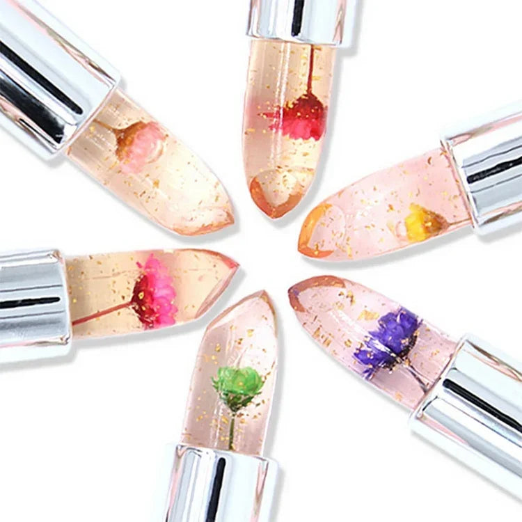Bálsamo Labial Hidratante em Gel de Cor Transparente e Mutável, de Longa Duração, flor, rosa claro, vermelho rosa, vermelho escuro, amarelo, verde claro, roxo