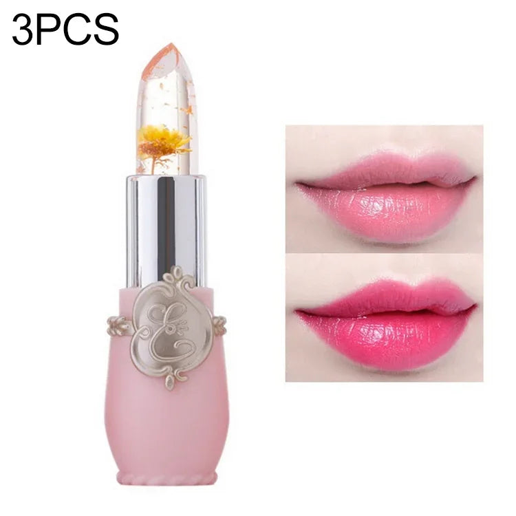Bálsamo Labial Hidratante em Gel de Cor Transparente e Mutável, de Longa Duração, flor, rosa claro, vermelho rosa, vermelho escuro, amarelo, verde claro, roxo