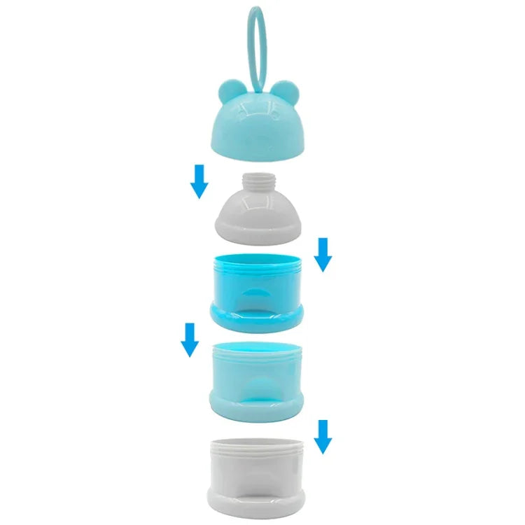 Caixa de Armazenamento de Comida para Bebé Portátil Estilo Sapo de 3 Camadas Caixa de Leite em Pó de Desenho Animado, Azul, Verde, Roxo