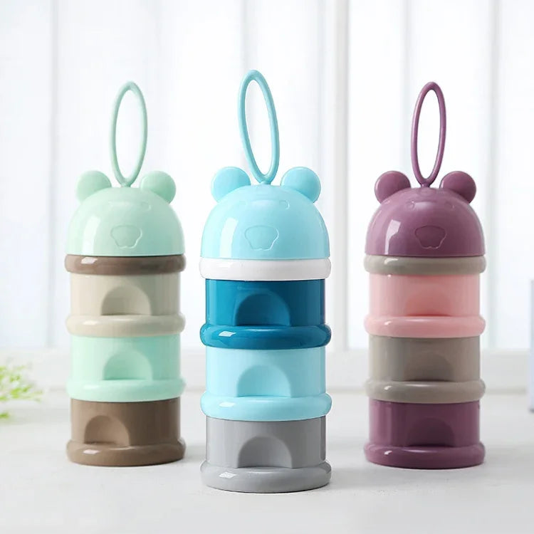Caixa de Armazenamento de Comida para Bebé Portátil Estilo Sapo de 3 Camadas Caixa de Leite em Pó de Desenho Animado, Azul, Verde, Roxo