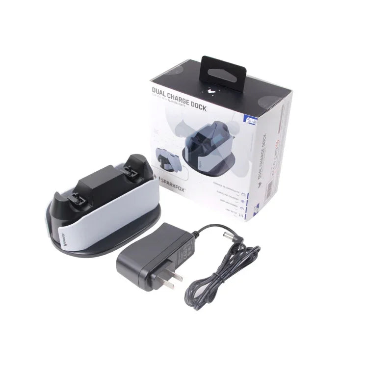 Carregador Duplo SPARKFOX W20P508 com Contactos para Comando Sem Fios PS5, Estilo:, Carregador+Cabo de Dados+Plugue de Carregamento, Carregador+Cabo de Dados